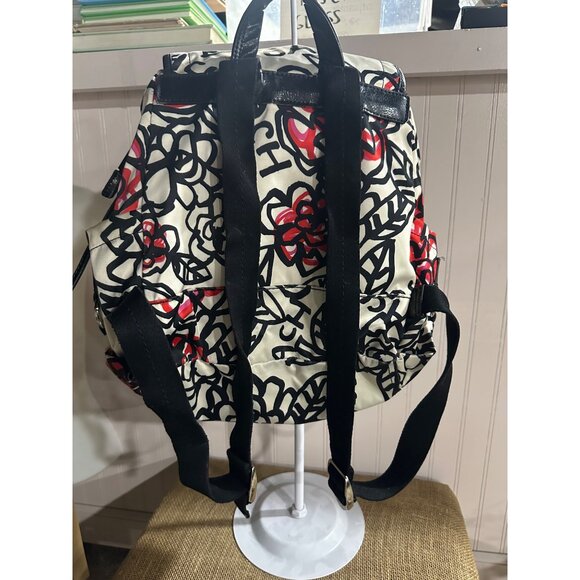 Coach Poppy Floral Black Red Backpack Print Front Zipper Adjustable Straps - Picture 5 of 15